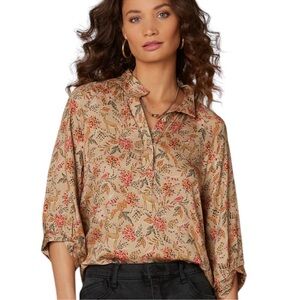 Wit & Wisdom Colorful Floral Animal Deer Squirrel Bird Print Novelty Blouse XL